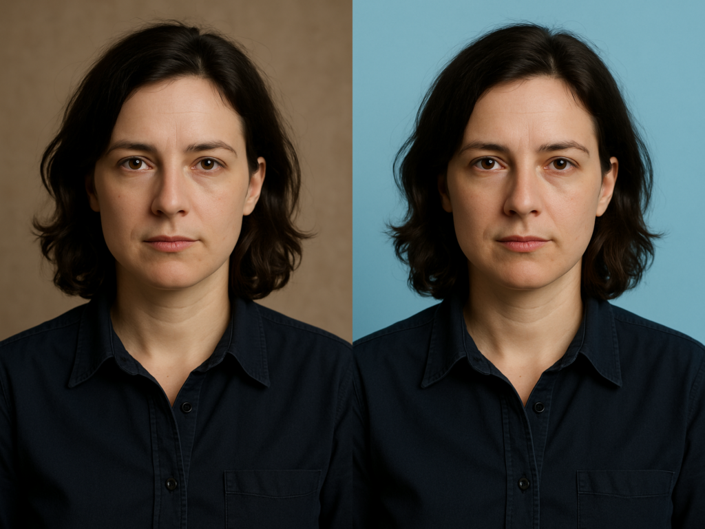 Beispiel: Porträt einer Frau mit jeweils unterschiedlichen Hintergrund / Bildquelle: KI-generiert